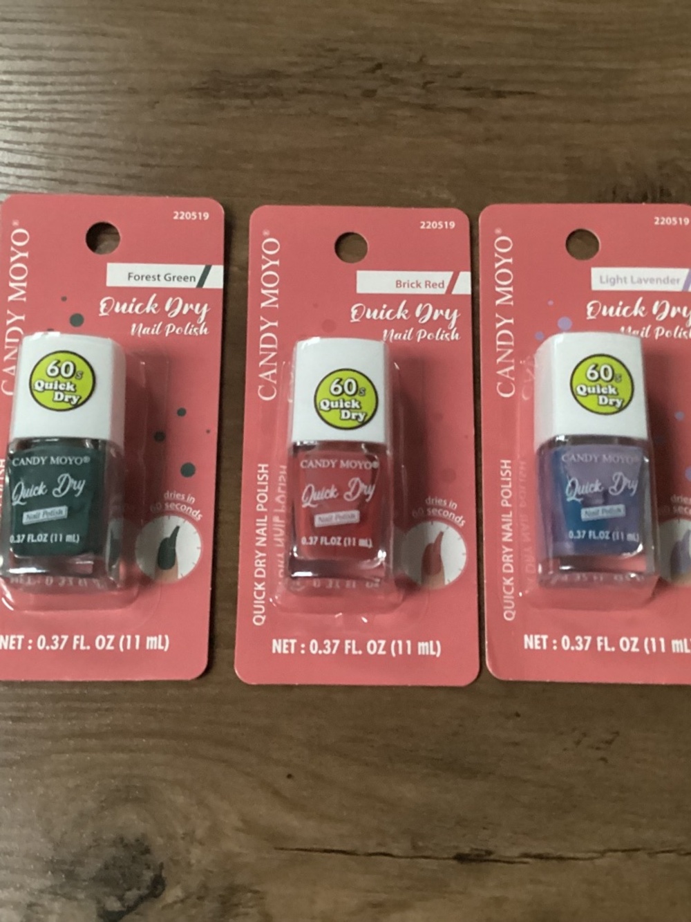 Candy Moyo Quick Dry Nail Polish Bundle Light Lavender, Forest Green, Brick Red